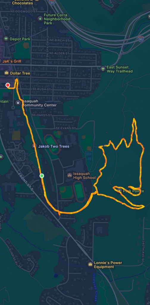 Apple watch heat map of the day hike.